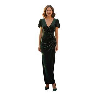 Baltic Born NWY Anne Ruched Velvet Midi Dress Deep Topaz Size XS